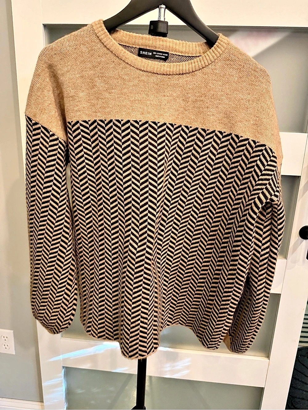 SHEIN Color Block Chevron Pattern Drop Shoulder Sweater Brown & Black Large
